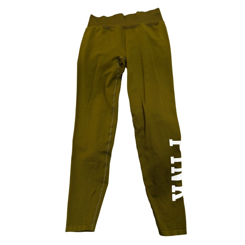 Victoria's Secret PINK Active Leggings Women Medium Olive Green Excellent Logo - Picture 4 of 7